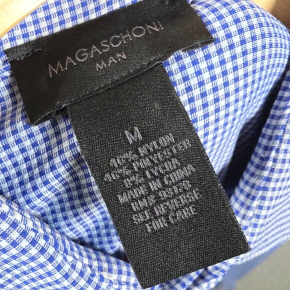 Magaschoni Shirt Mens Size Medium Blue Gingham Soft Long Sleeve Office Reg Fit - Picture 12 of 13